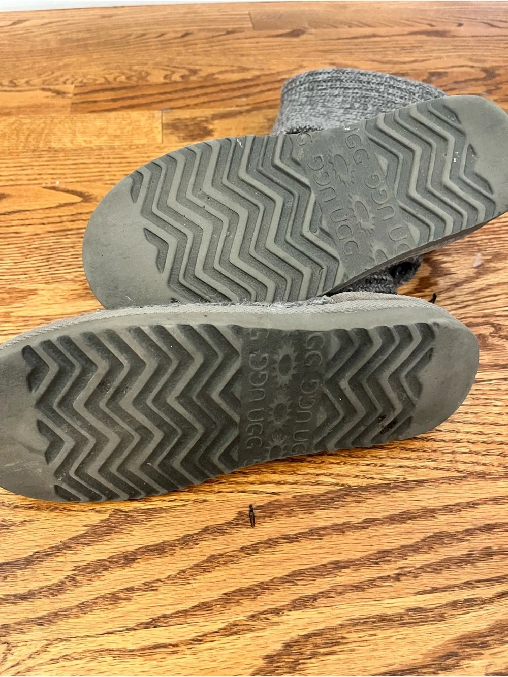 UGG Cozy Knit Fold-Over Boot Slippers in Heather Gray